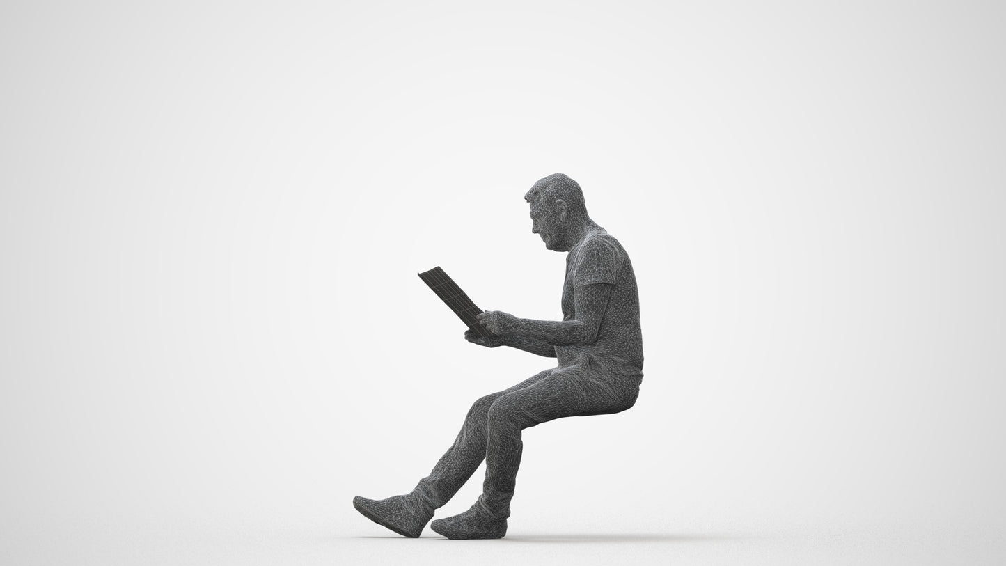 realistic 3D people senior man casual sitting, render-ready for V-Ray and Corona, FBX OBJ, square thumbnail