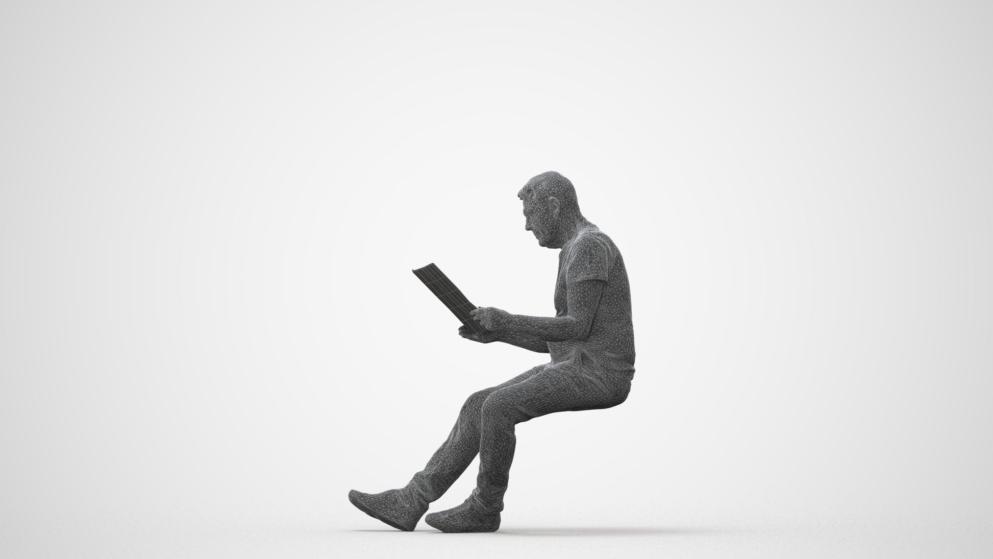 realistic 3D people senior man casual sitting, render-ready for V-Ray and Corona, FBX OBJ, square thumbnail