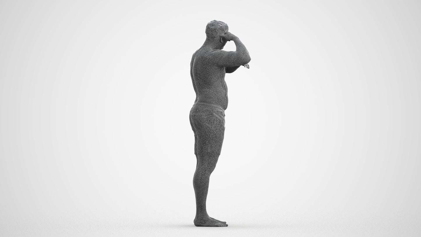 realistic 3D human man pool, archviz people FBX OBJ for Blender, wireframe front view