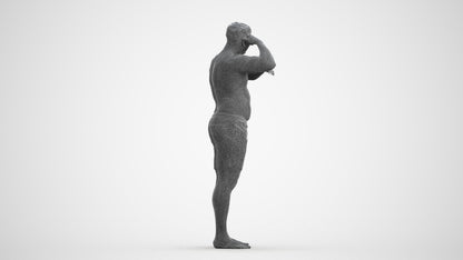 realistic 3D human man pool, archviz people FBX OBJ for Blender, wireframe front view