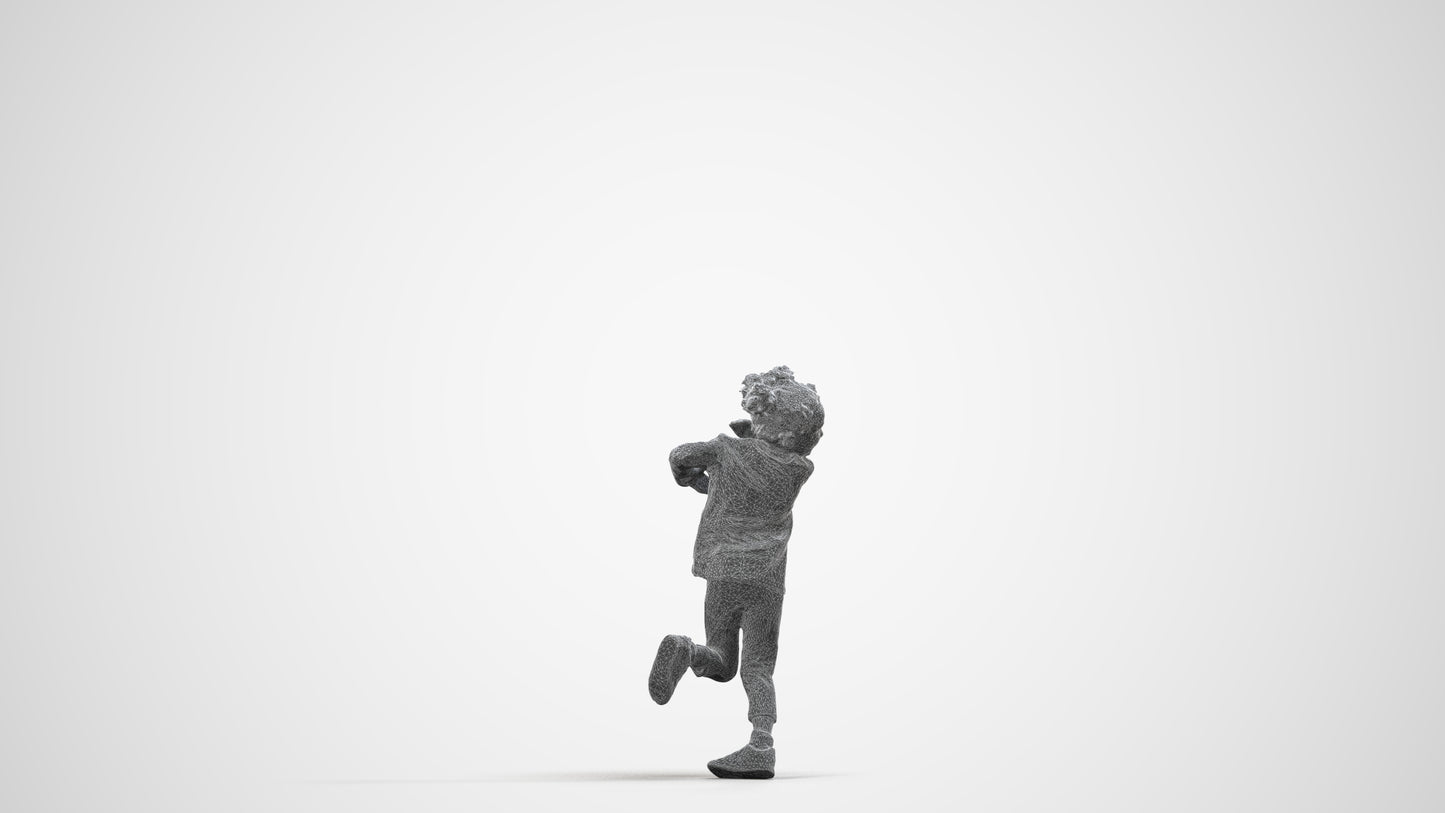 3D scanned girl kids casual, photorealistic archviz people for Enscape and SketchUp, wireframe side view