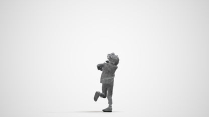 3D scanned girl kids casual, photorealistic archviz people for Enscape and SketchUp, wireframe side view