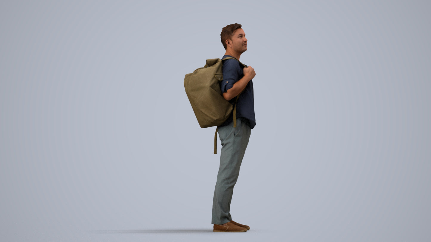 realistic 3D people man casual standing, render-ready for V-Ray and Corona, FBX OBJ, side view render