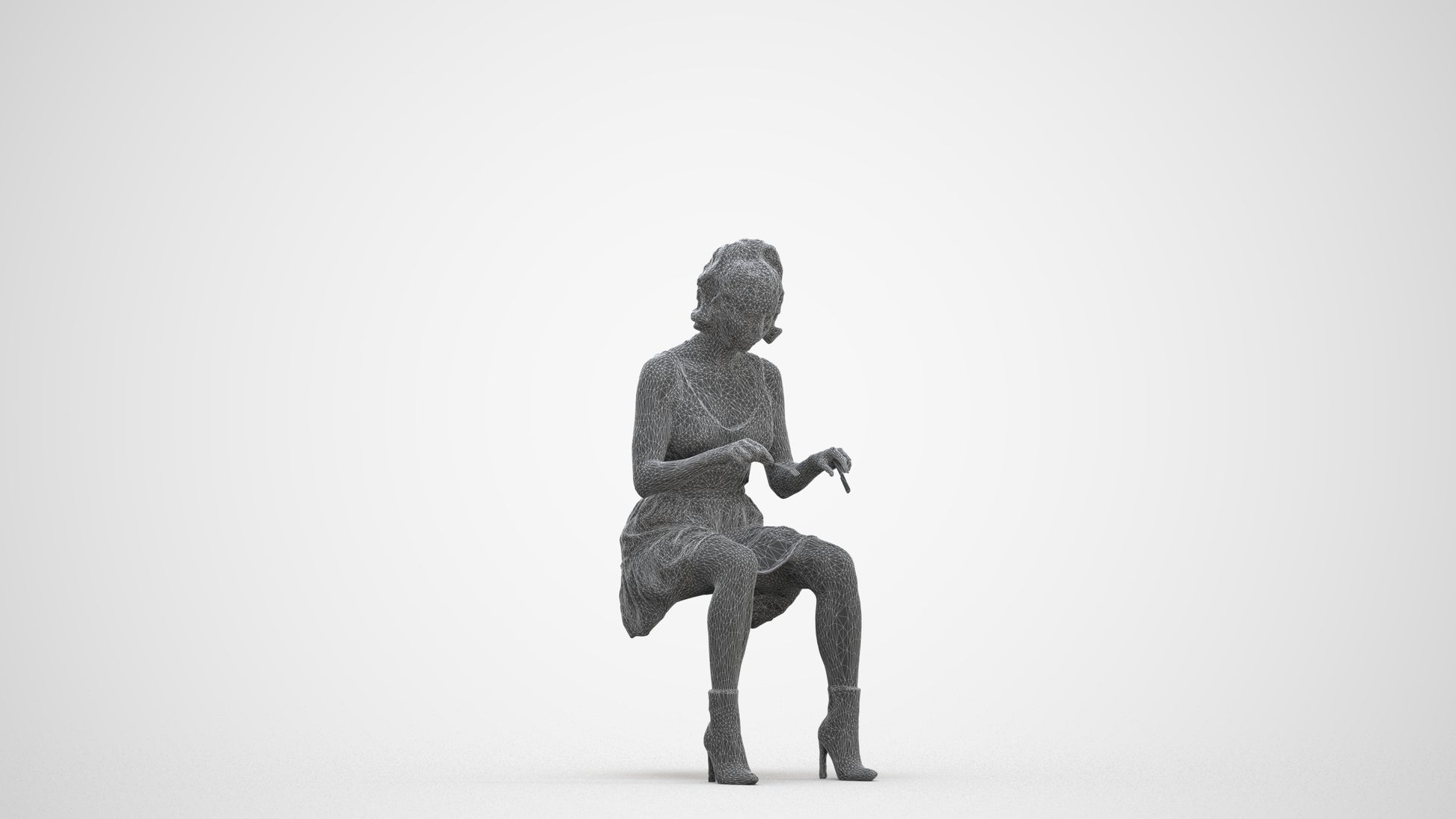 3D people model woman casual sitting, scanned human for 3ds Max rendering, three-quarter front view render