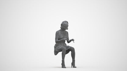 3D people model woman casual sitting, scanned human for 3ds Max rendering, three-quarter front view render