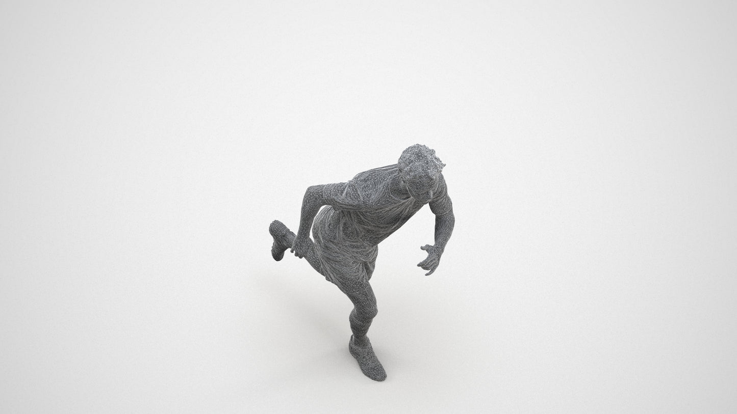 3D people model man sport, scanned human for 3ds Max rendering, wireframe three-quarter view