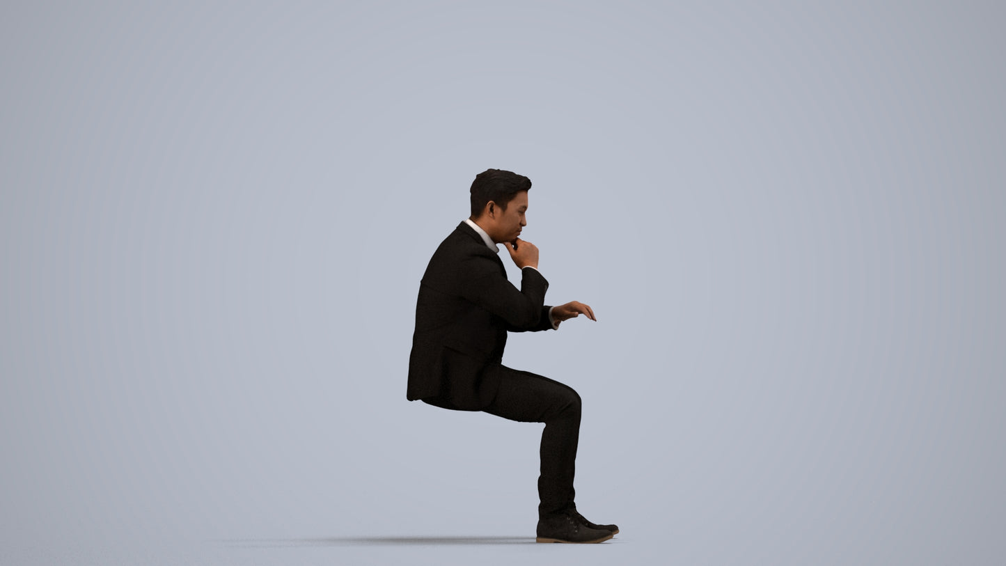 3D people model man business, scanned human for 3ds Max rendering, side view render