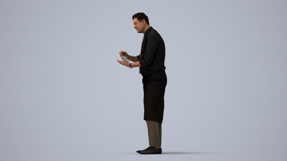 photogrammetry 3D man hospitality, realistic human model archviz FBX, three-quarter view render