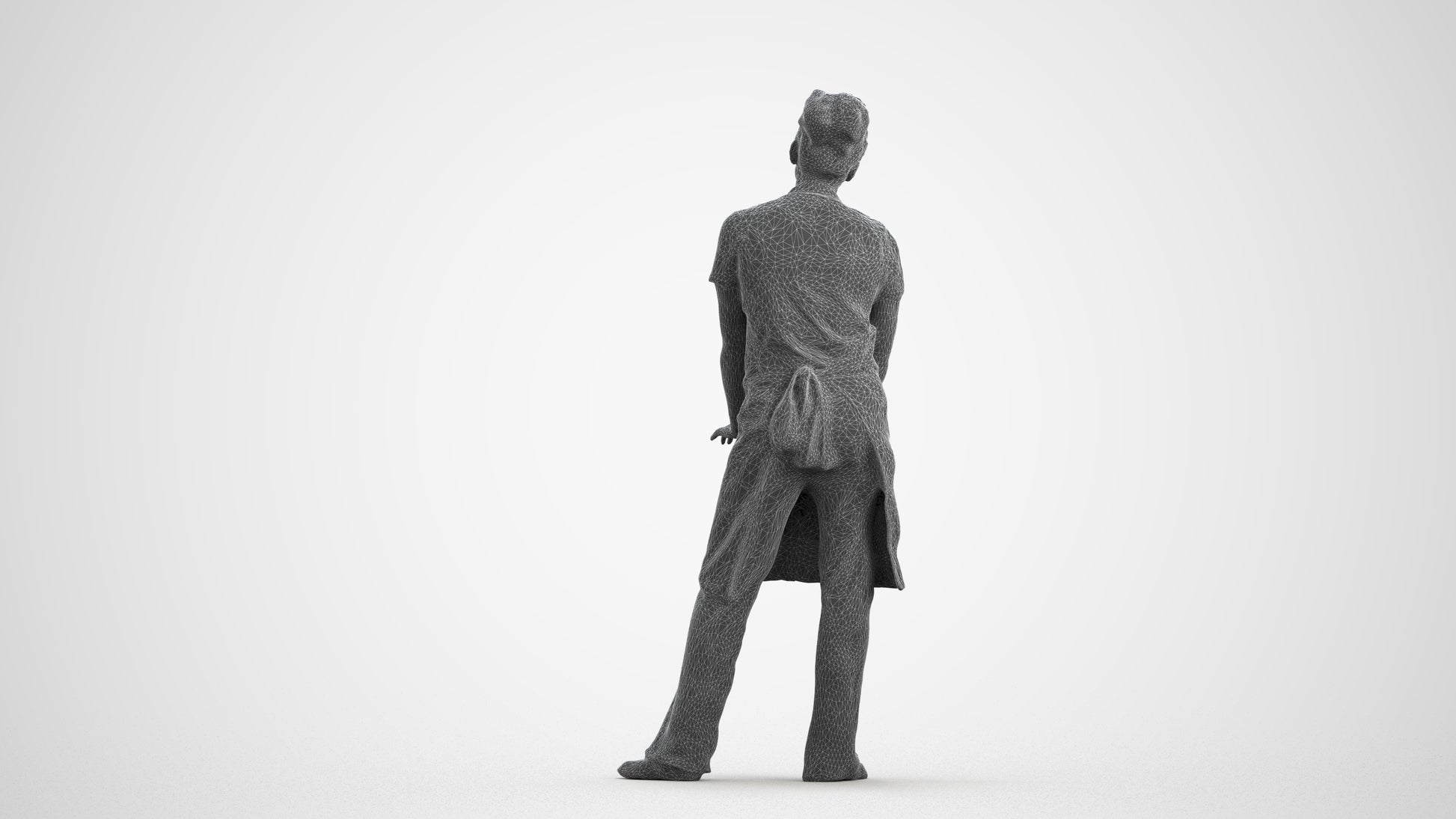 scanned 3D woman hospitality, photogrammetry people for Enscape and V-Ray, wireframe front view