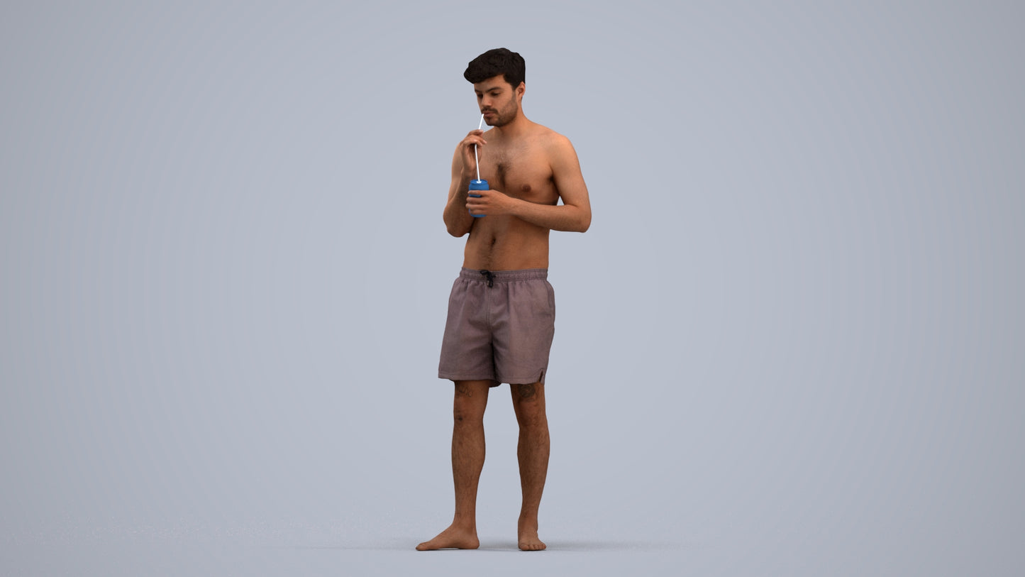 realistic 3D man sport pool, scanned archviz people for Blender and 3ds Max, standing pose render