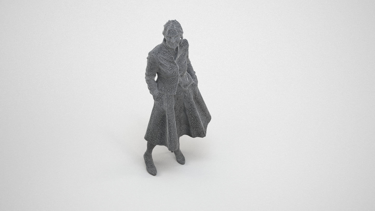 realistic 3D people senior woman business standing, render-ready for V-Ray and Corona, FBX OBJ, wireframe three-quarter view
