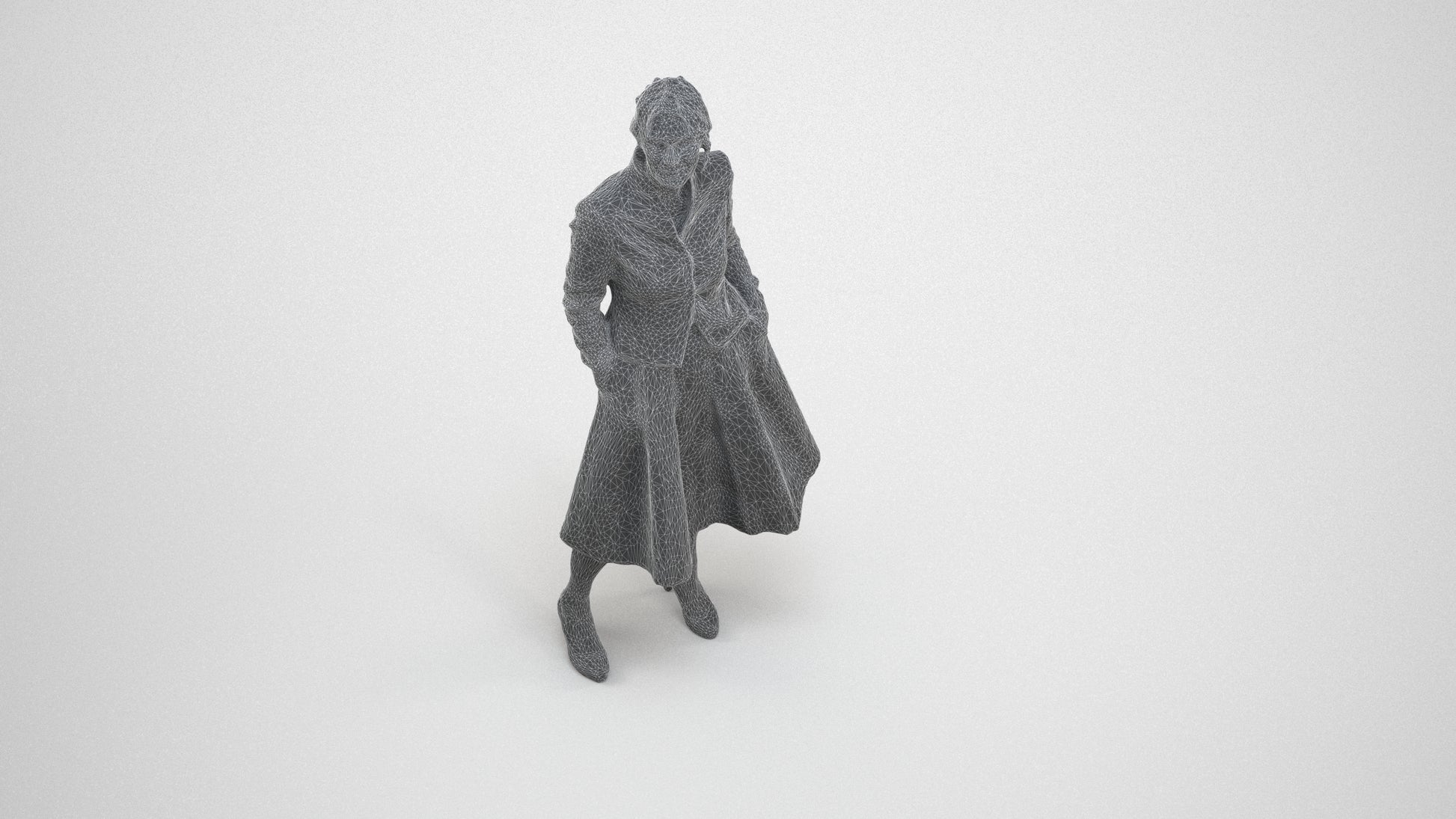 realistic 3D people senior woman business standing, render-ready for V-Ray and Corona, FBX OBJ, wireframe three-quarter view
