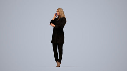 3D human model woman business walking, photogrammetry scanned person for archviz, top-down view render