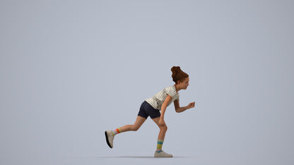 realistic 3D human girl casual kids, archviz people FBX OBJ for Blender, side view render