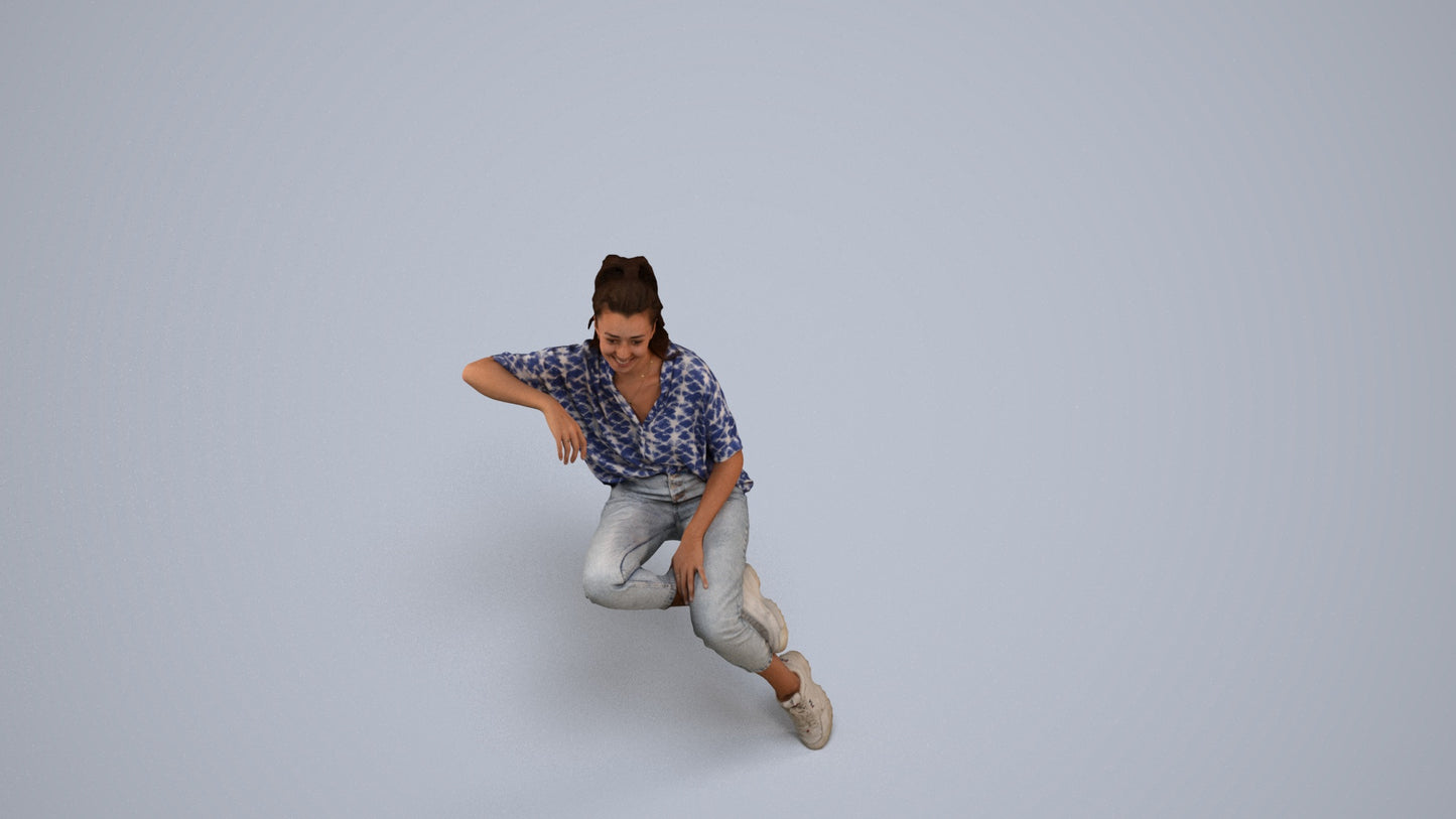 scanned 3D woman casual sitting, photogrammetry people for Enscape and V-Ray, back view render