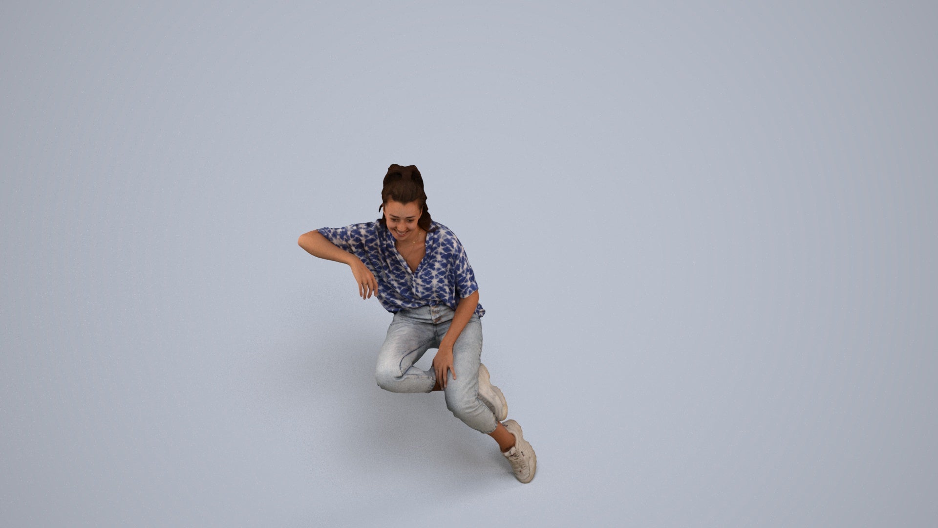 scanned 3D woman casual sitting, photogrammetry people for Enscape and V-Ray, back view render