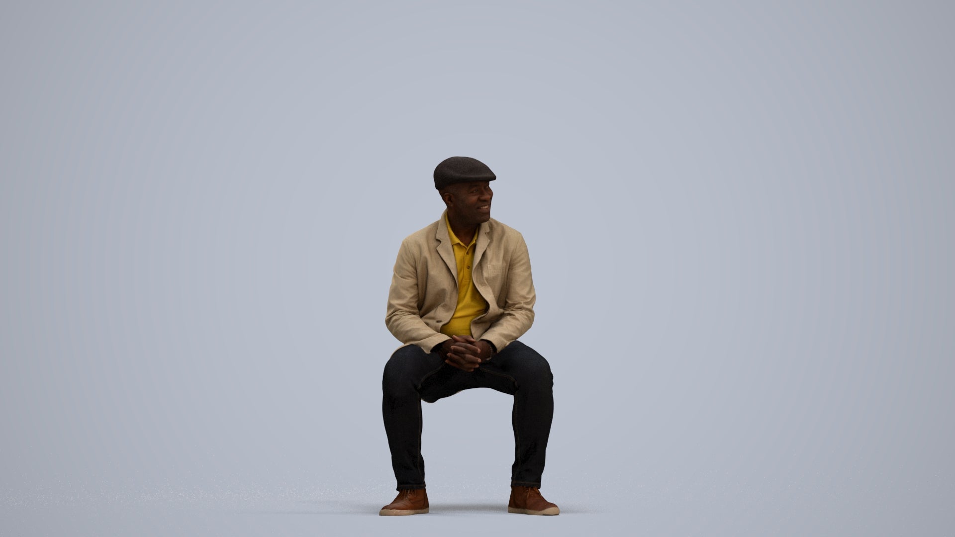 3D people model man casual sitting, scanned human for 3ds Max rendering, standing pose render