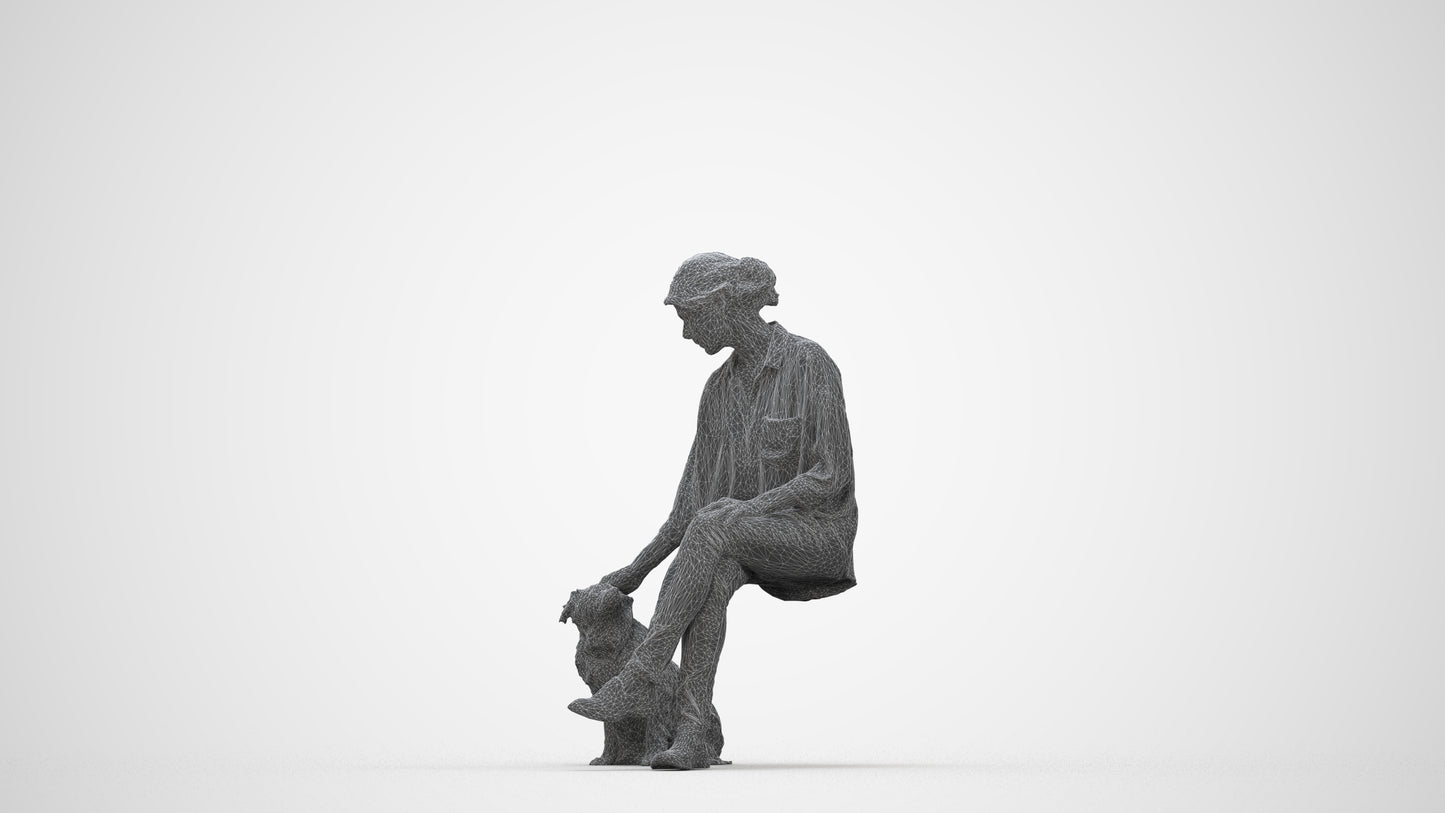 realistic 3D people woman casual sitting, render-ready for V-Ray and Corona, FBX OBJ, wireframe back view