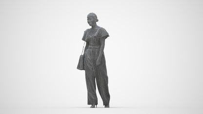 3D scanned woman walking business, photorealistic archviz people for Enscape and SketchUp, wireframe back view
