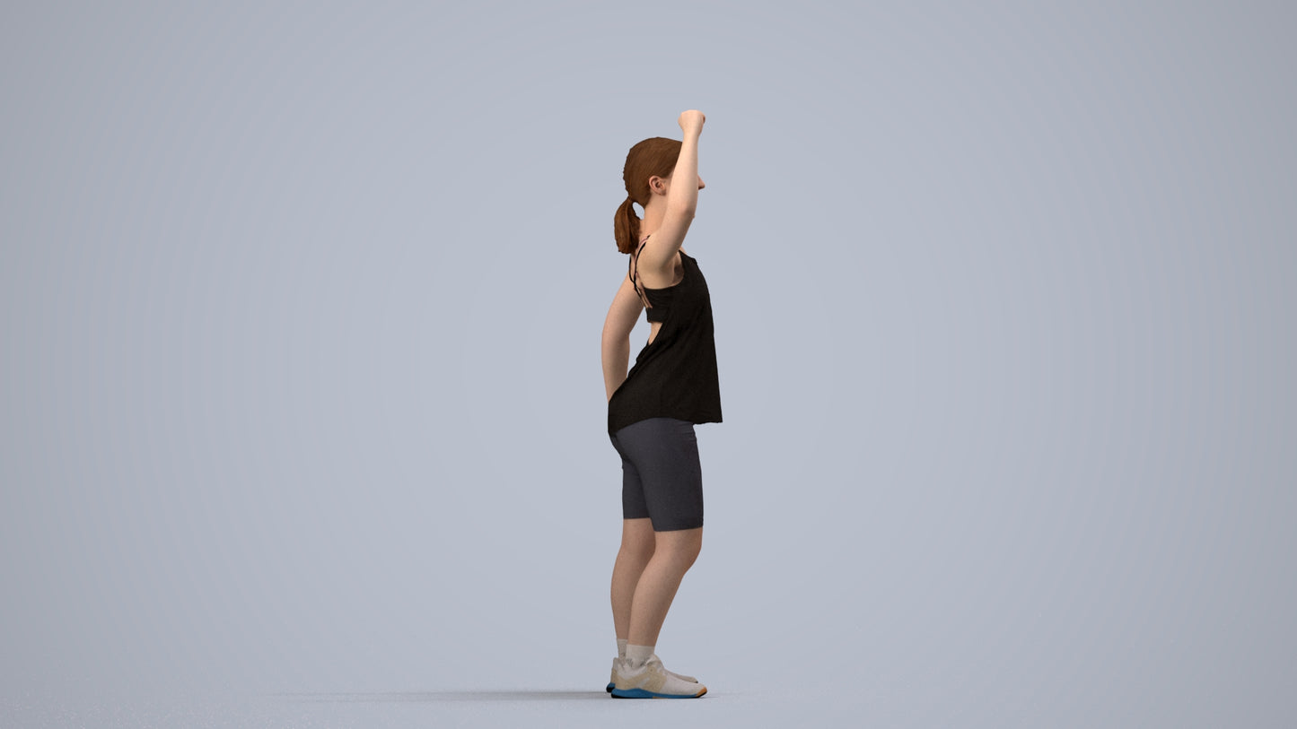 3D scanned girl sport, photorealistic archviz people for Enscape and SketchUp, side view render