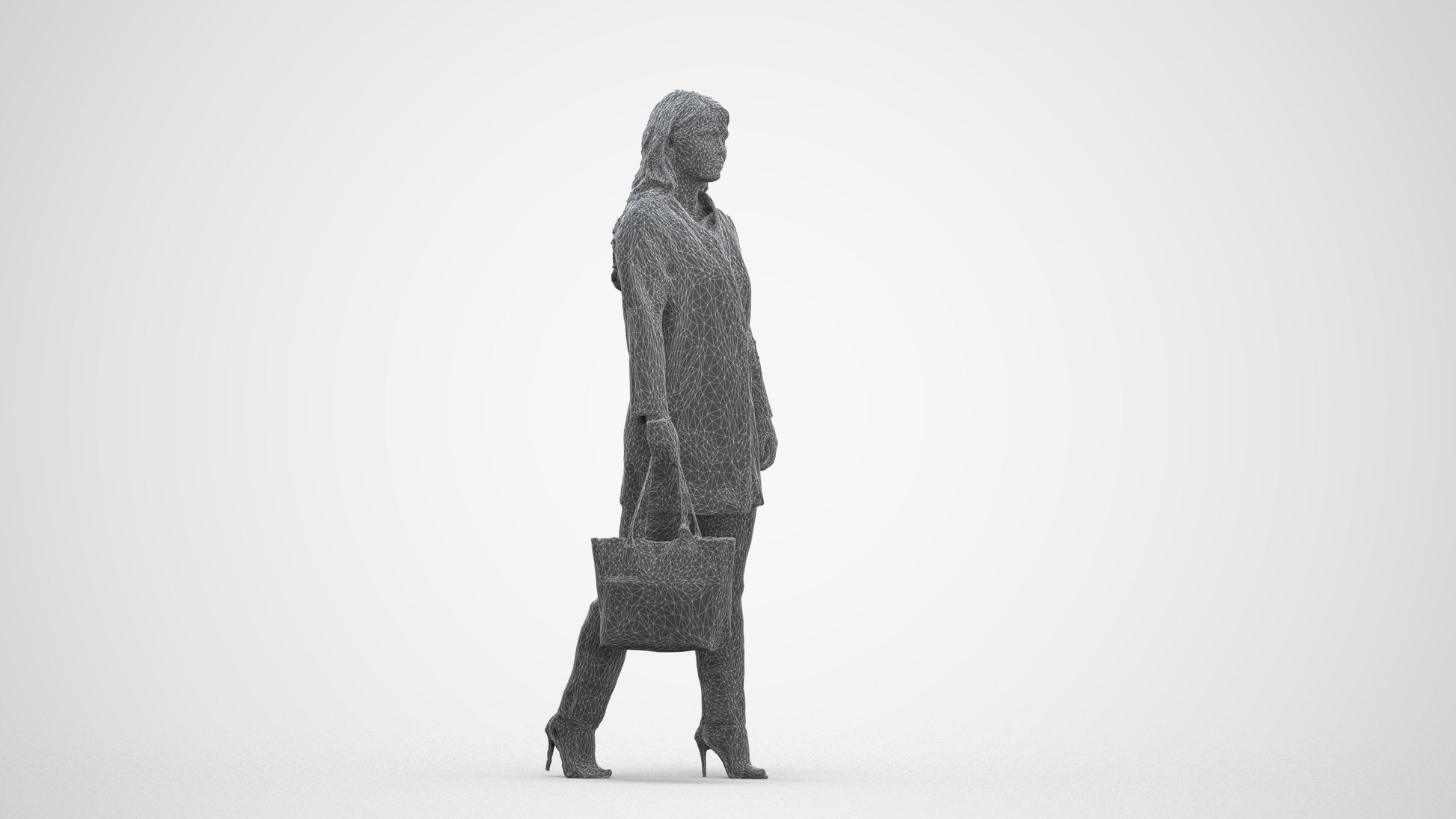 realistic 3D woman casual walking, scanned archviz people for Blender and 3ds Max, three-quarter front view render