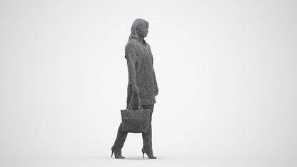 realistic 3D woman casual walking, scanned archviz people for Blender and 3ds Max, three-quarter front view render