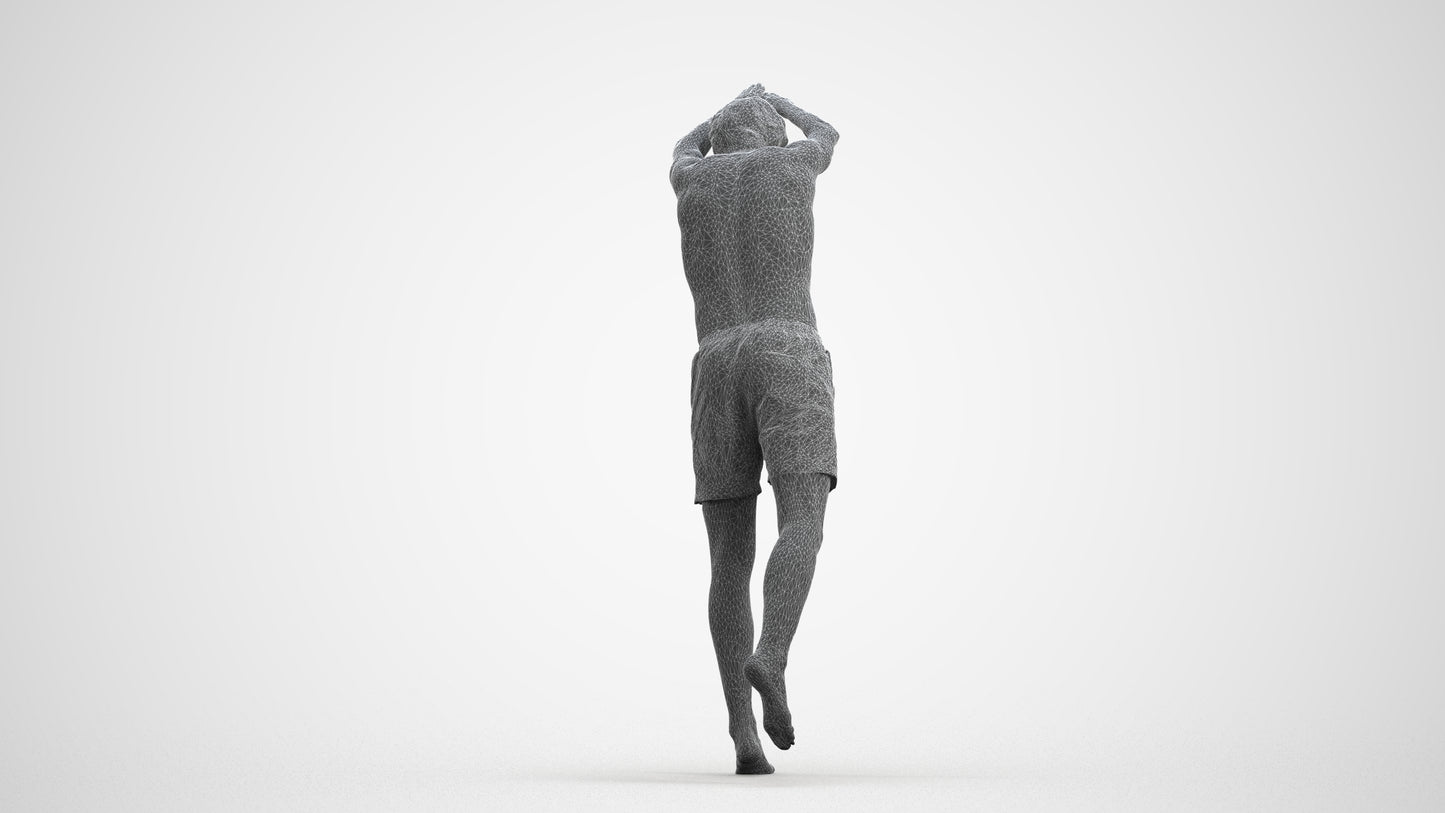 3D people model man pool, scanned human for 3ds Max rendering, wireframe front view