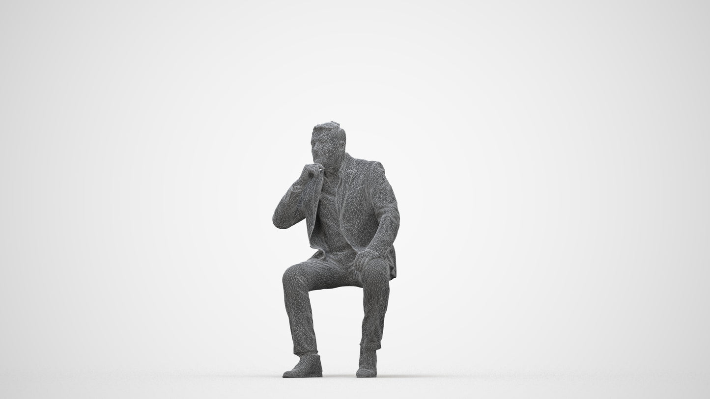 3D human model man business, photogrammetry scanned person for archviz, wireframe back view