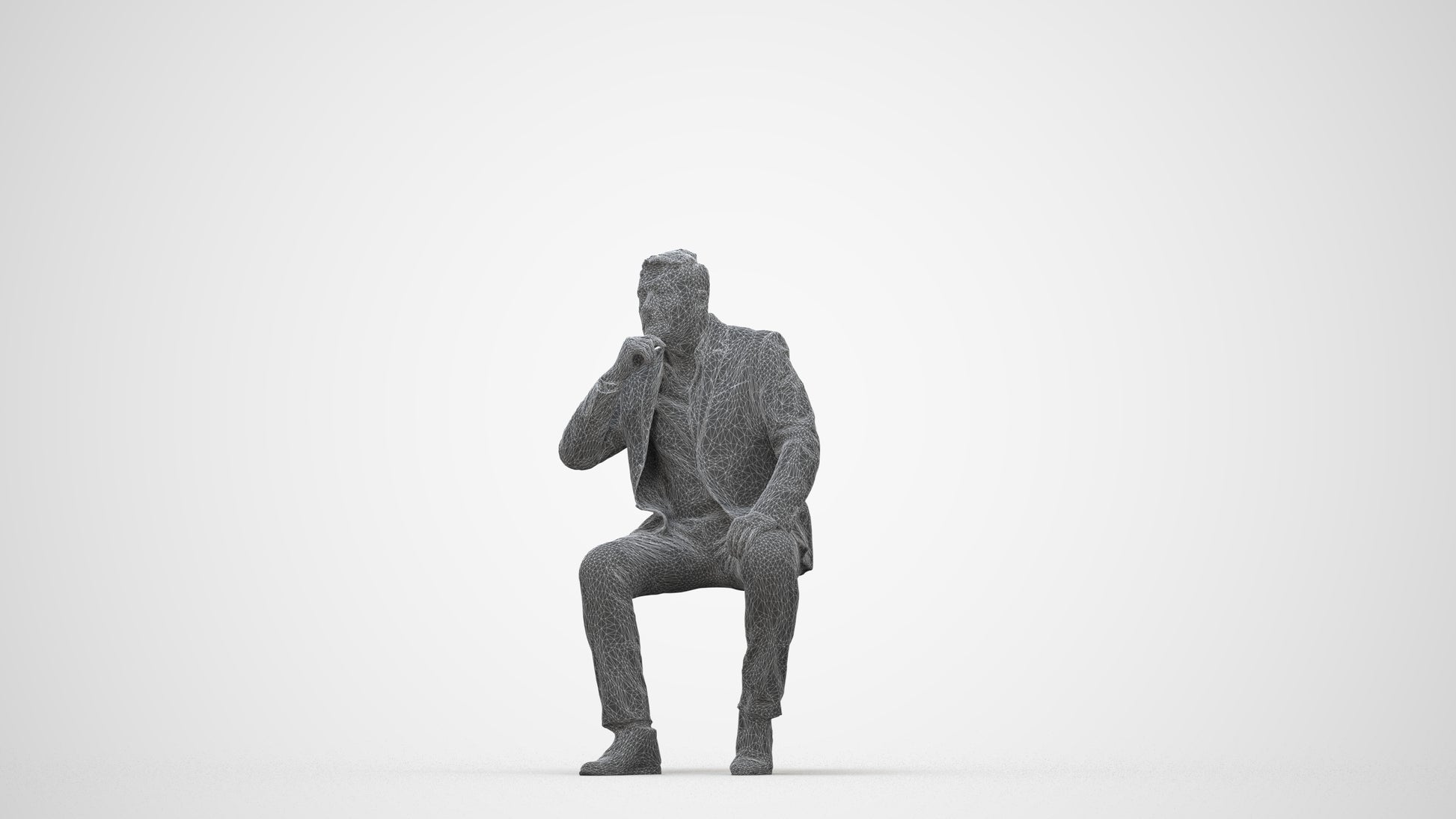 3D human model man business, photogrammetry scanned person for archviz, wireframe back view