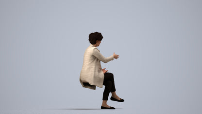 photogrammetry 3D woman business sitting, realistic human model archviz FBX, side view render