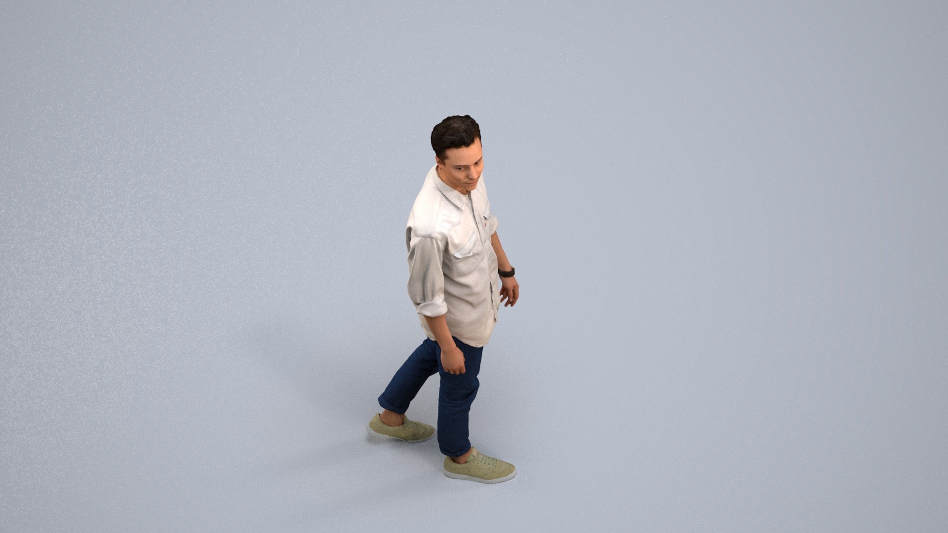realistic 3D man casual walking, scanned archviz people for Blender and 3ds Max, back view render