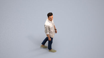 realistic 3D man casual walking, scanned archviz people for Blender and 3ds Max, back view render