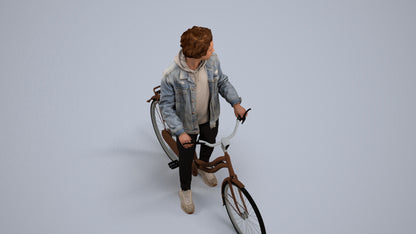 3D human model man casual cycling, photogrammetry scanned person for archviz, back view render