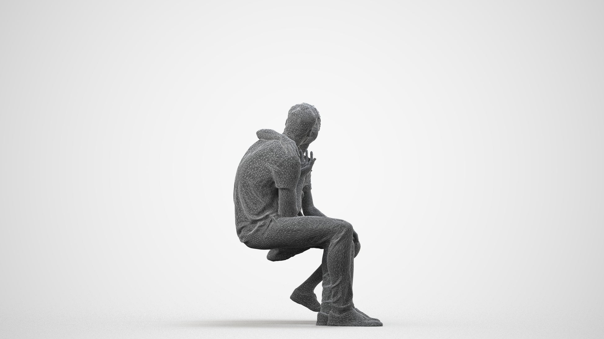scanned 3D girl casual couple, photogrammetry people for Enscape and V-Ray, wireframe side view