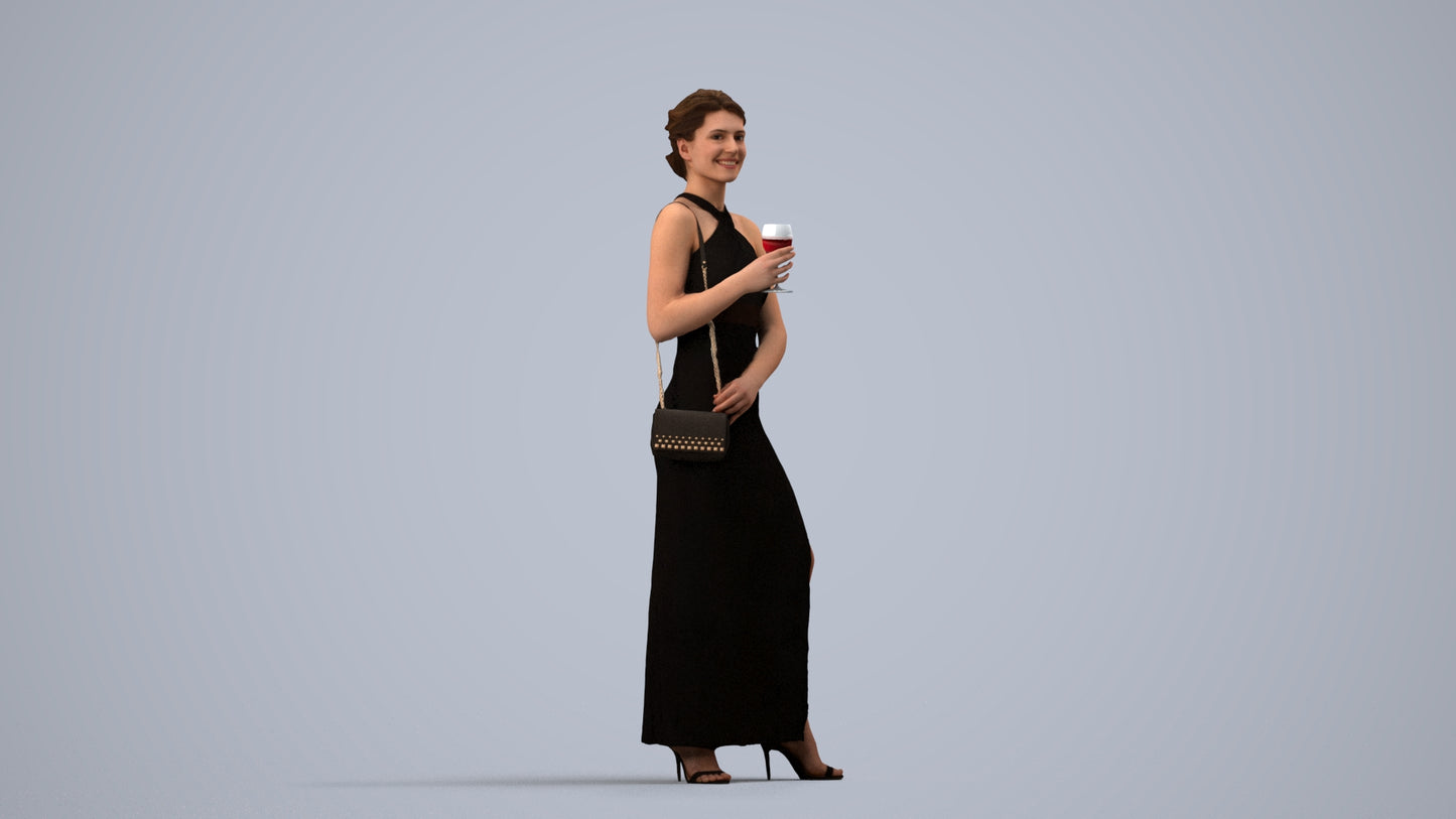 photogrammetry 3D woman formal formalaffairs, realistic human model archviz FBX, side view render