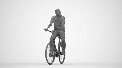scanned 3D man casual cycling, photogrammetry people for Enscape and V-Ray, wireframe back view