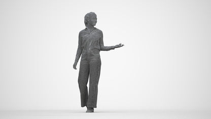3D scanned woman walking casual, photorealistic archviz people for Enscape and SketchUp, wireframe back view