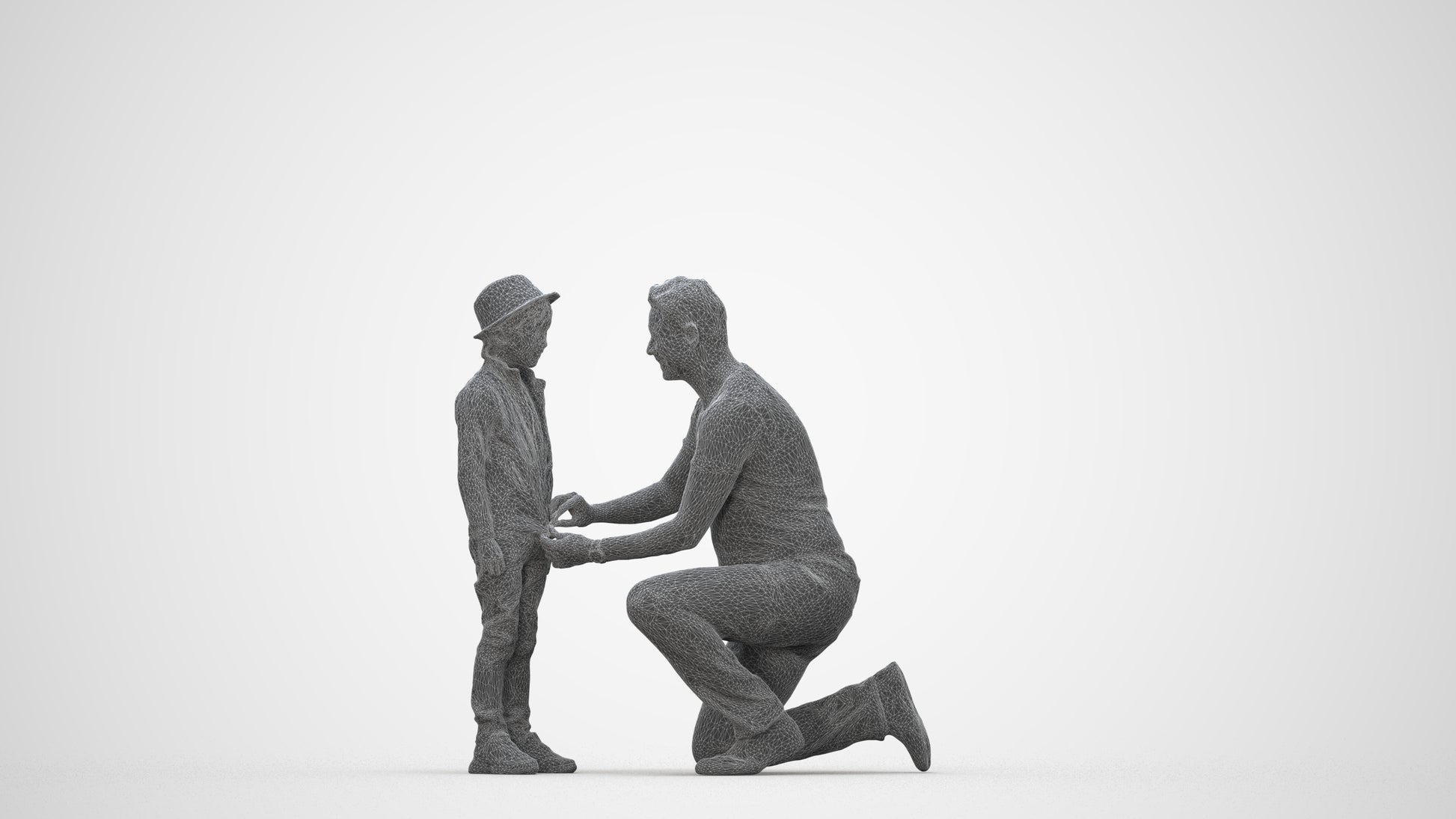 realistic 3D boy casual kids, scanned archviz people for Blender and 3ds Max, wireframe back view