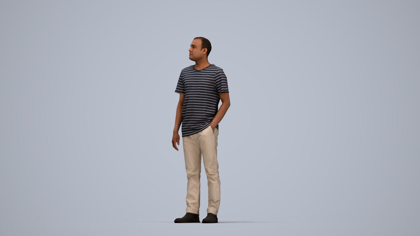 3D people model man casual standing, scanned human for 3ds Max rendering, top-down view render