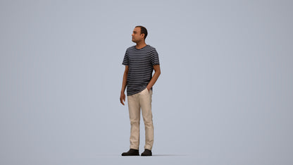 3D people model man casual standing, scanned human for 3ds Max rendering, top-down view render