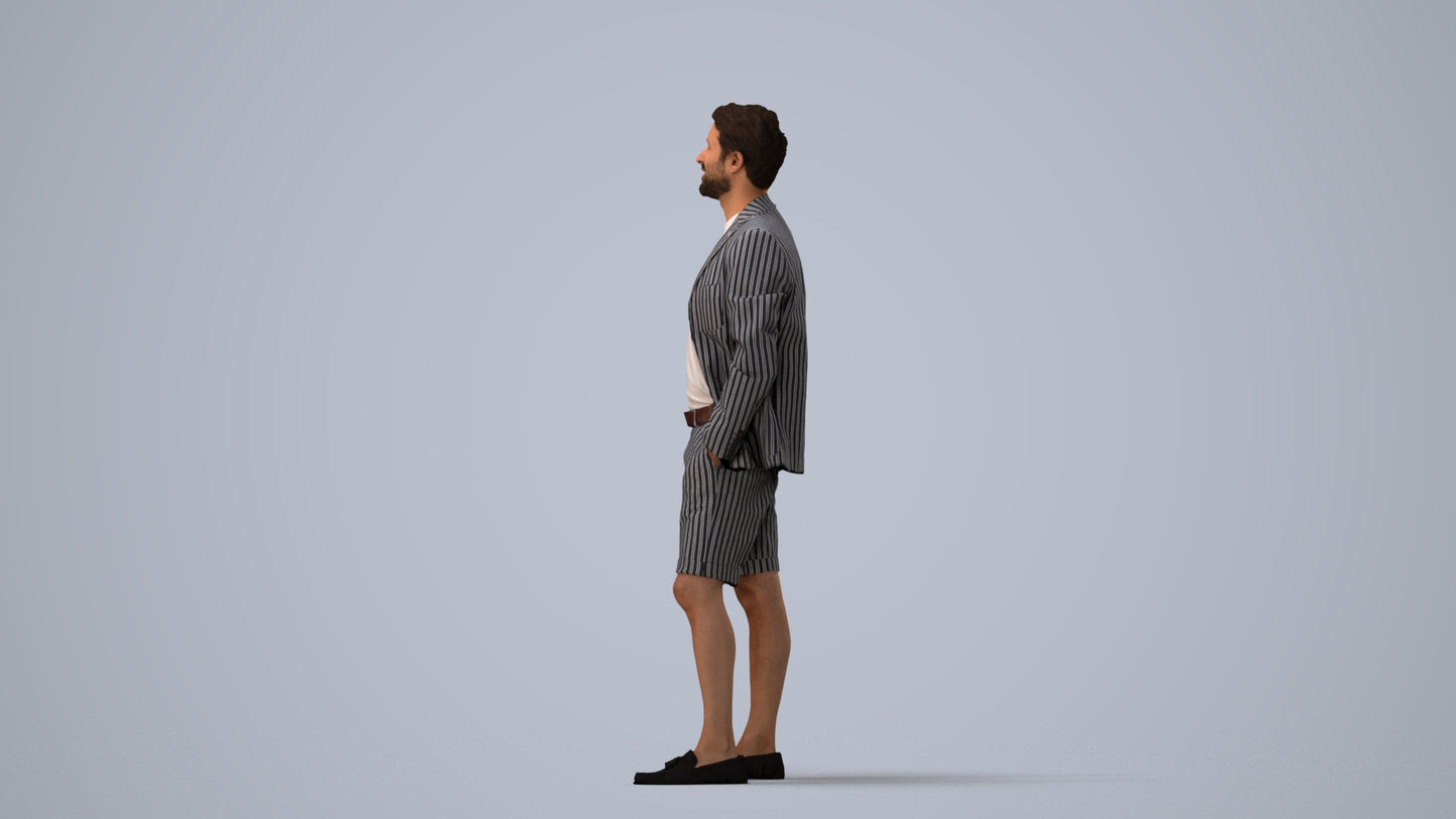 scanned 3D man business standing, photogrammetry people for Enscape and V-Ray, three-quarter view render
