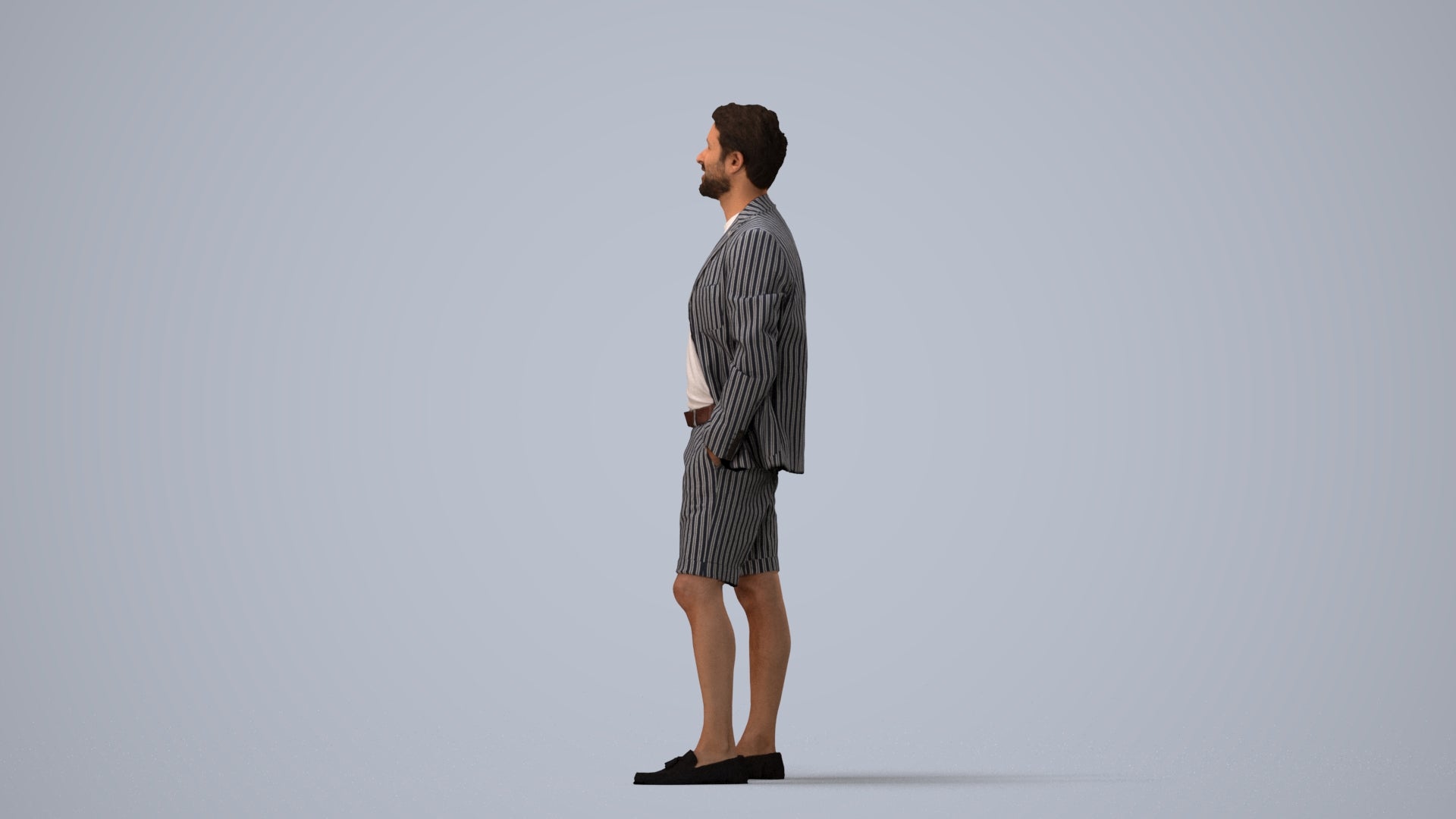 scanned 3D man business standing, photogrammetry people for Enscape and V-Ray, three-quarter view render