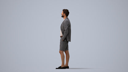 scanned 3D man business standing, photogrammetry people for Enscape and V-Ray, three-quarter view render