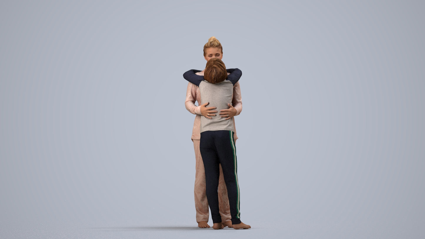 3D human model girl kids, photogrammetry scanned person for archviz, side view render