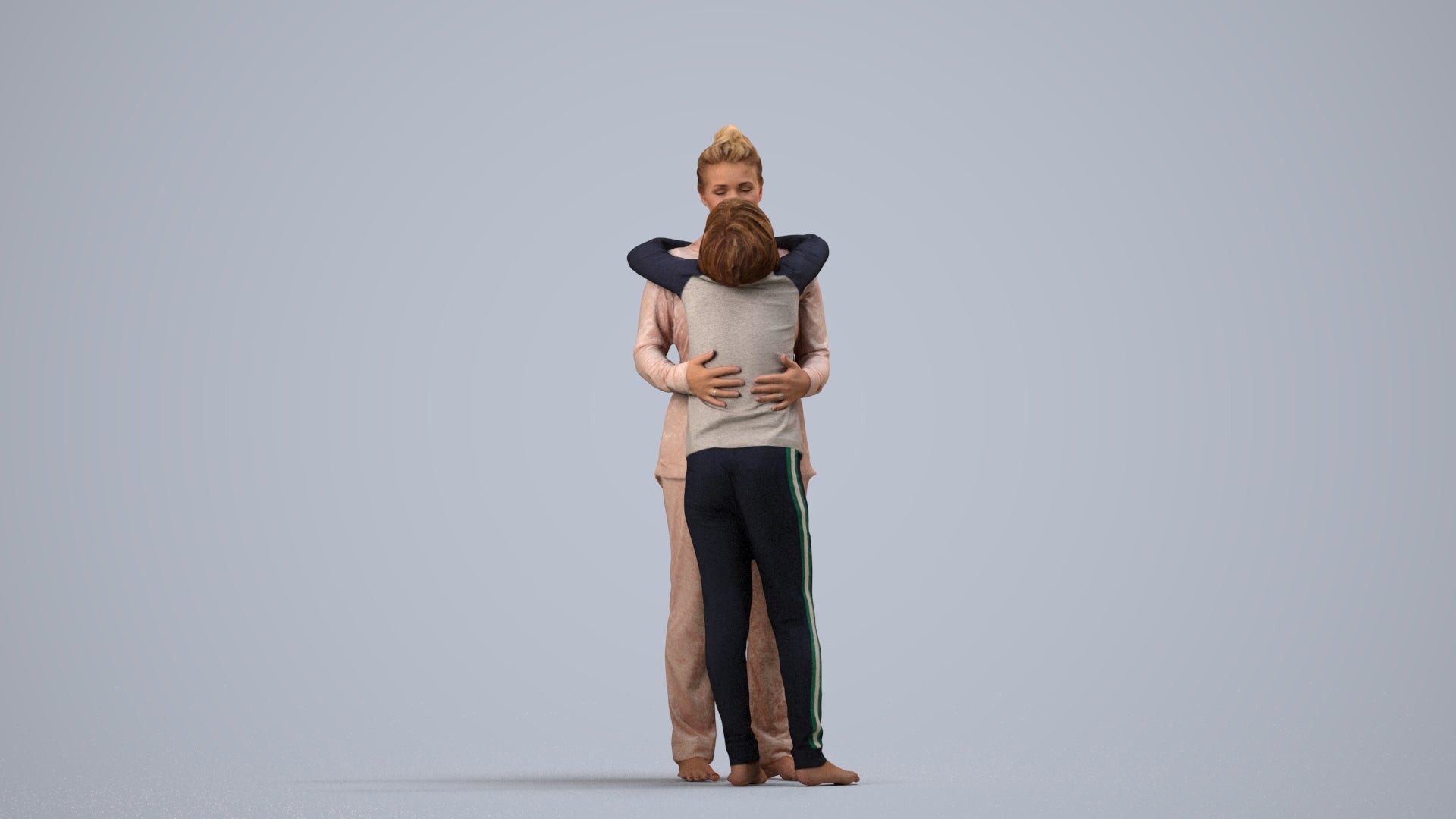 3D human model girl kids, photogrammetry scanned person for archviz, side view render