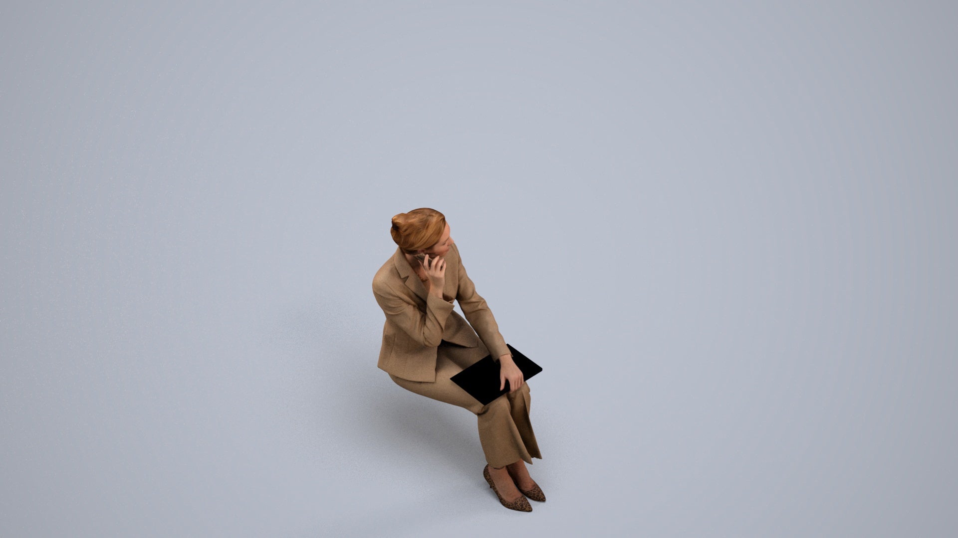 3D human model woman casual mix, photogrammetry scanned person for archviz, back view render