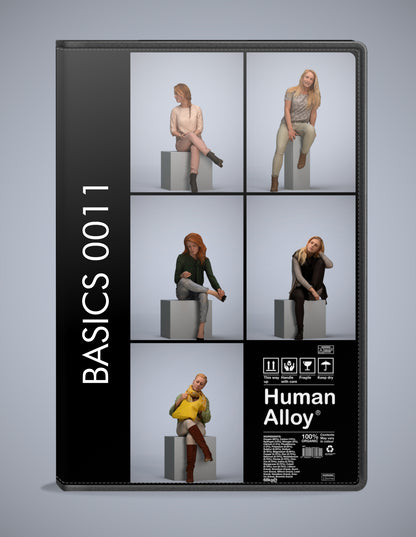 photogrammetry 3D people sitting collection, 5 realistic human models archviz FBX