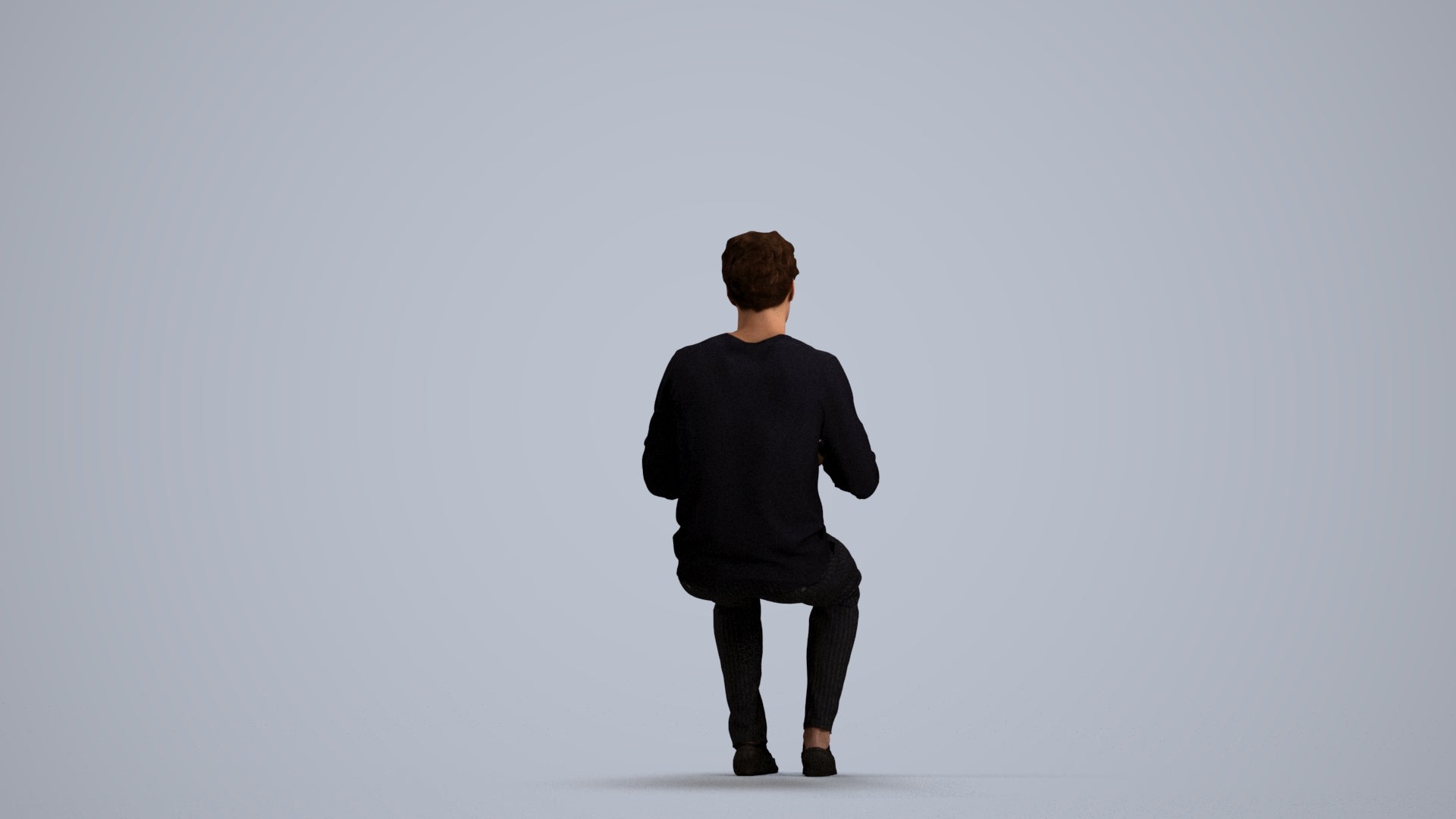 scanned 3D man casual sitting, photogrammetry people for Enscape and V-Ray, front view render
