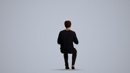 scanned 3D man casual sitting, photogrammetry people for Enscape and V-Ray, front view render