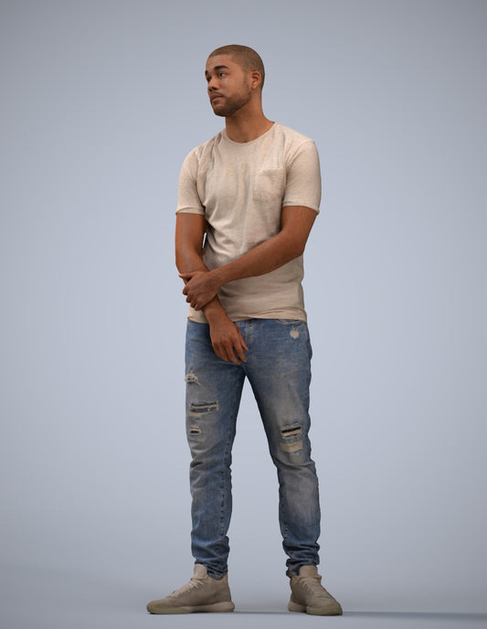 3D human model man casual standing, photogrammetry scanned person for archviz